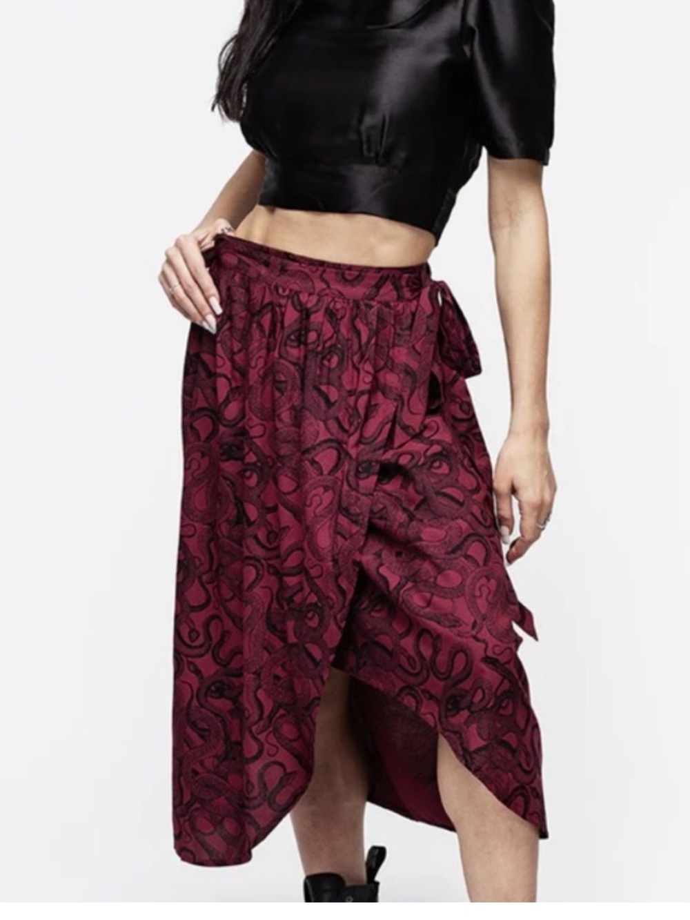 Disturbia Burgundy Snake-Print Ophelia Wrap Skirt 14
